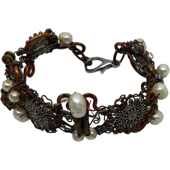 Artisan Handcrafted Gunmetal Filigree Pearl Wire Wrapped Victorian Gothic - Picture 3 of 10